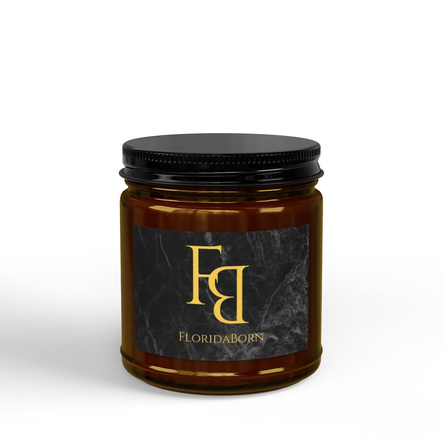 Floridaborn Soy Scented Candle (4oz & 9oz) — Amber Jar with Black Lid, Gold 'FB' Luxury Label