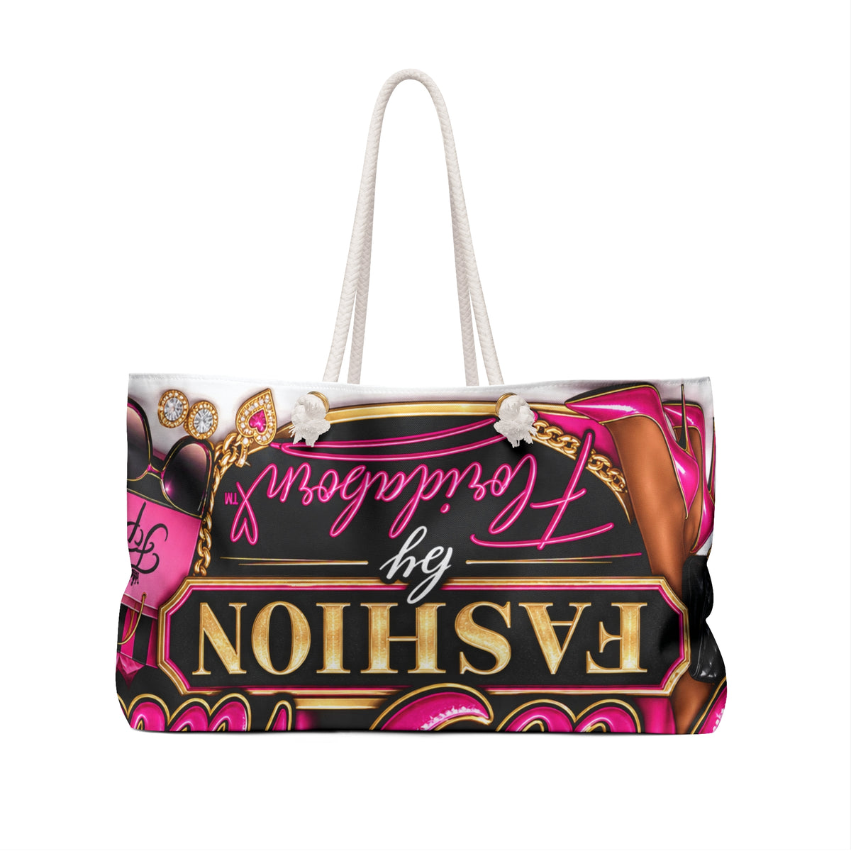 FloPhat Fashion Fashion-Forward Weekender Bag — Pink Miami Palm Skyline Design
