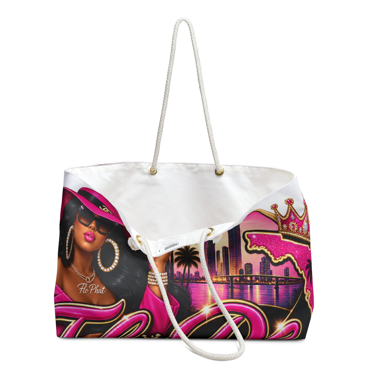 FloPhat Fashion Fashion-Forward Weekender Bag — Pink Miami Palm Skyline Design