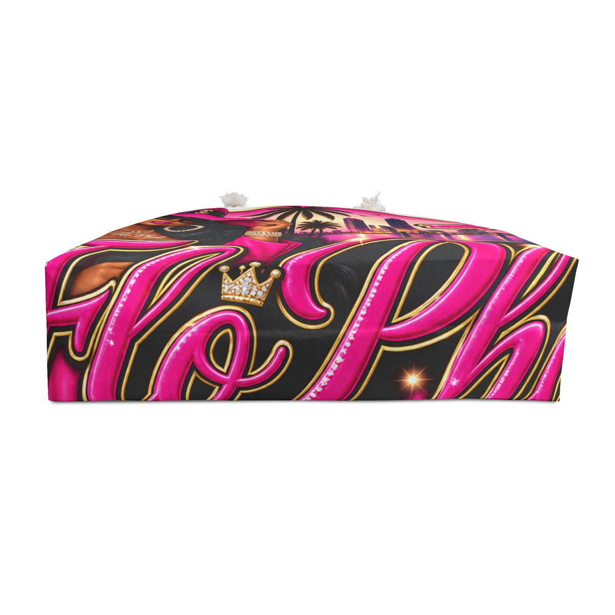 FloPhat Fashion Fashion-Forward Weekender Bag — Pink Miami Palm Skyline Design