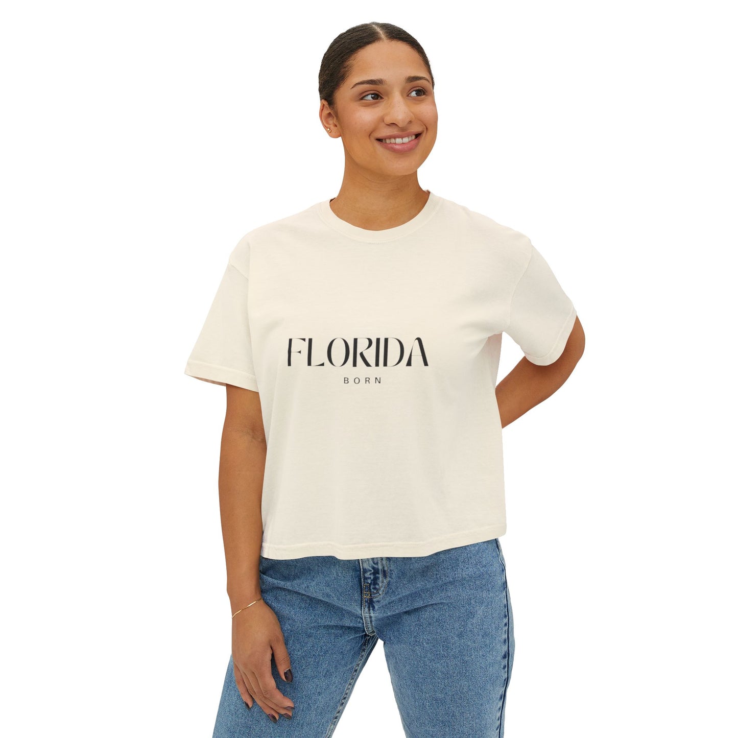 Minimalist 'FloridaBorn' Boxy Tee — Women's Casual Vacation T‑Shirt