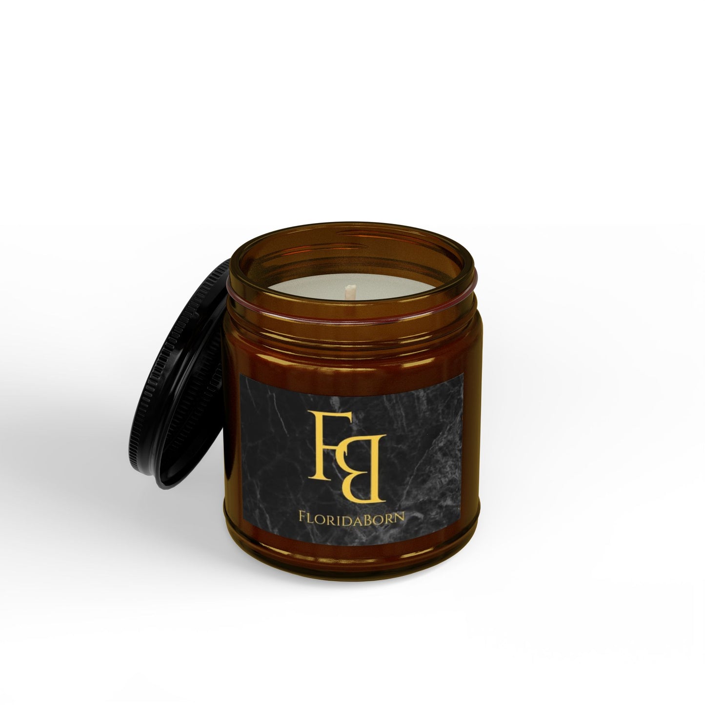 Floridaborn Soy Scented Candle (4oz & 9oz) — Amber Jar with Black Lid, Gold 'FB' Luxury Label