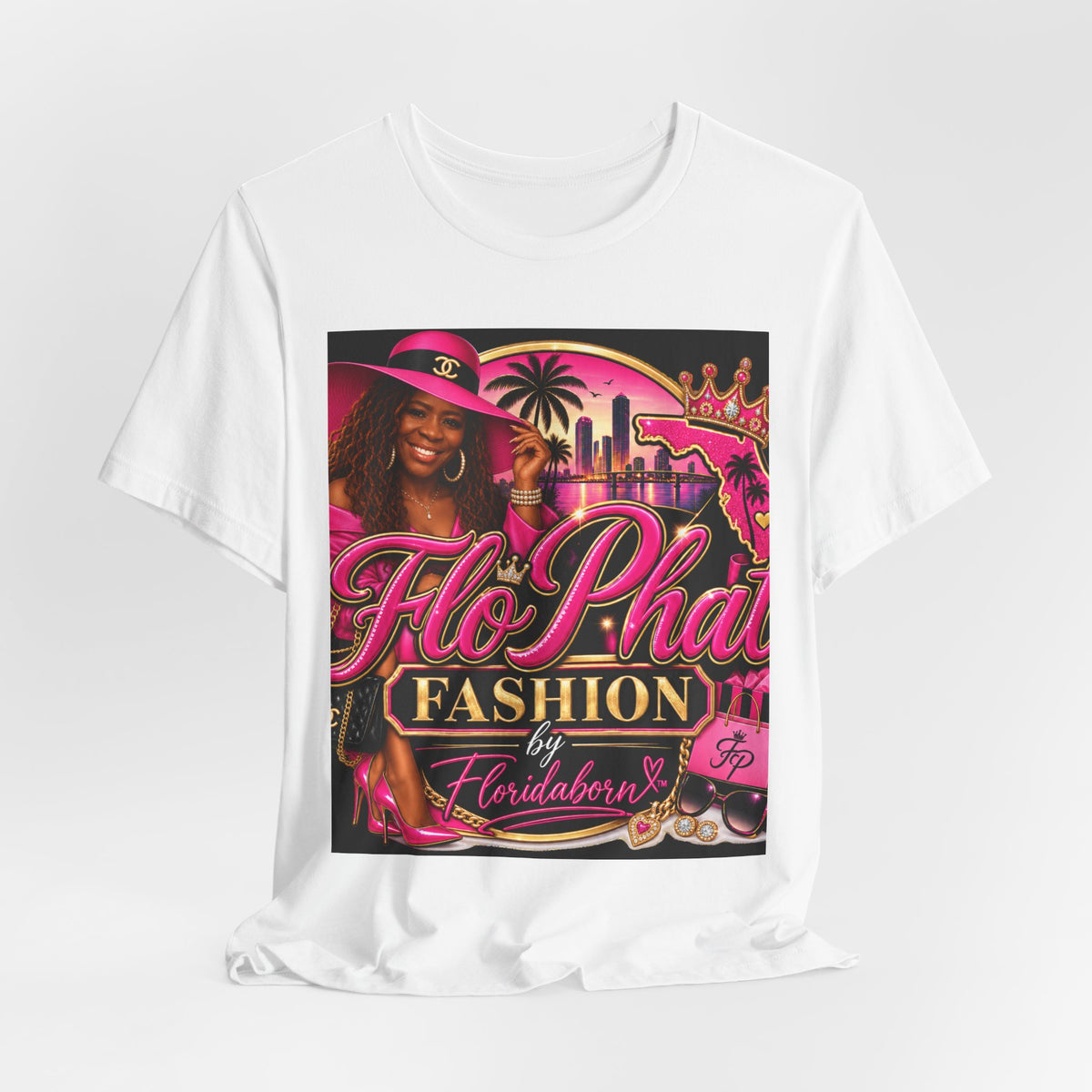 FloPhat Fashion Tee — Pink Miami Glam Graphic T‑Shirt