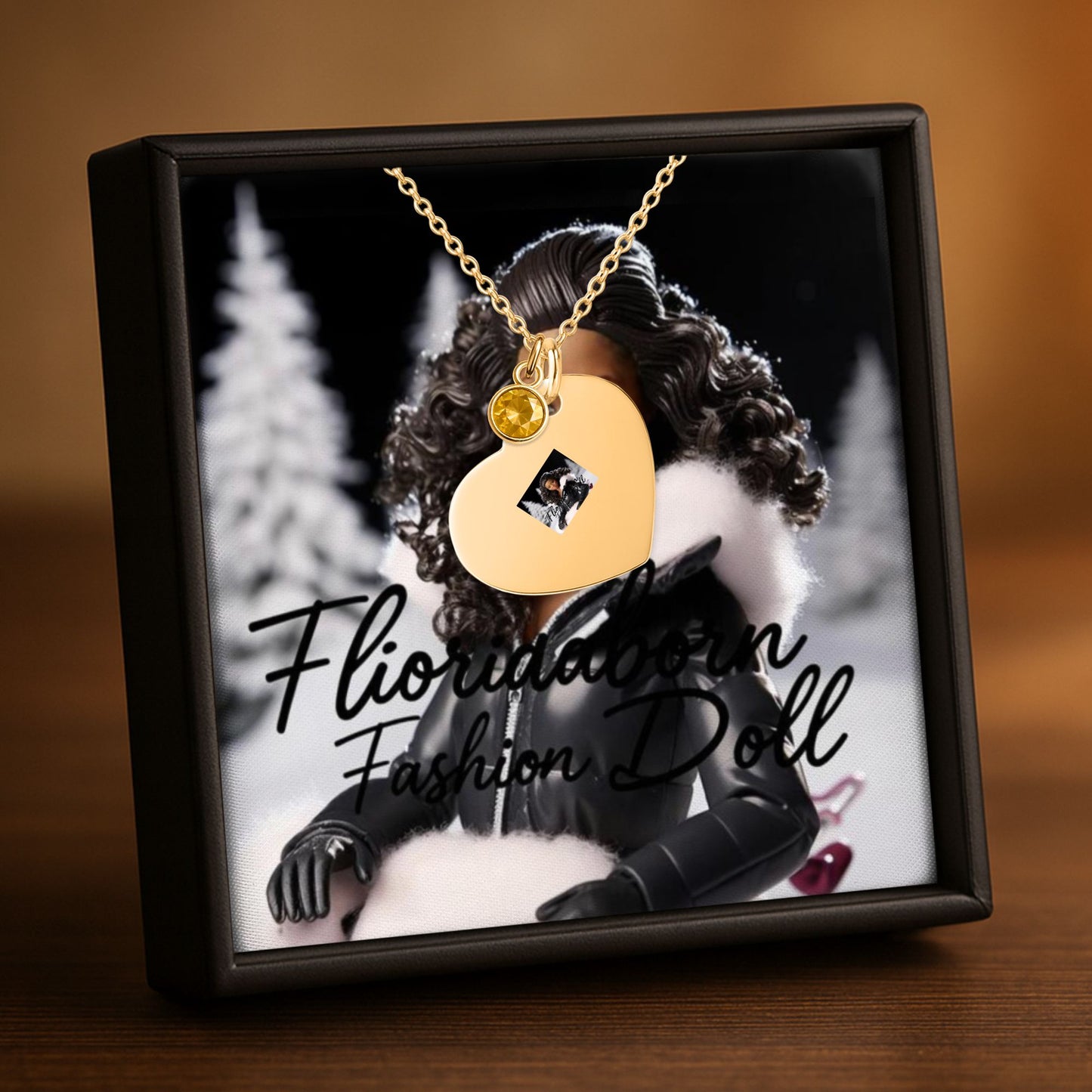 Floridaaborn International Fashion Doll Heart Necklace with Birthstone